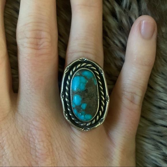 💔SOLD💔 Turquoise and Sterling Silver Oval Ring - Picture 1 of 4